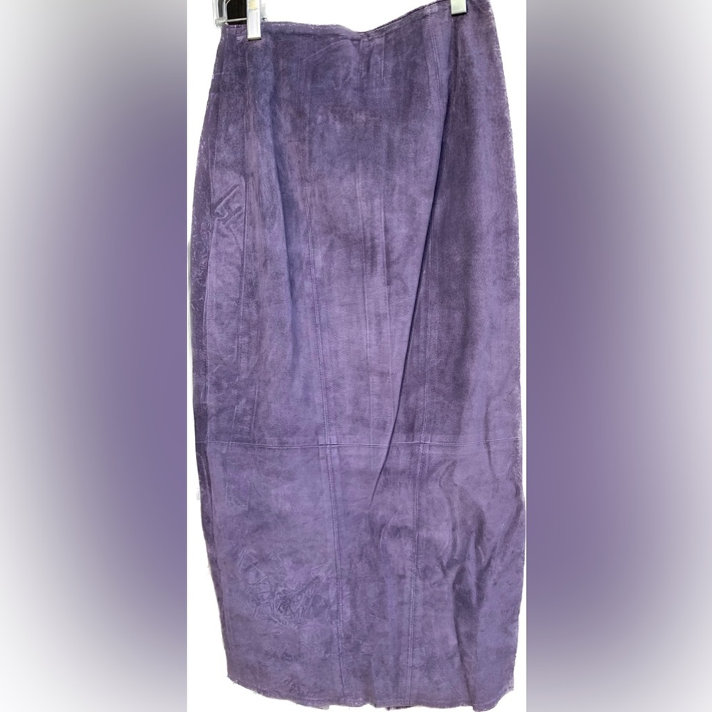 EUC vintage purple leather suede midi skirt
